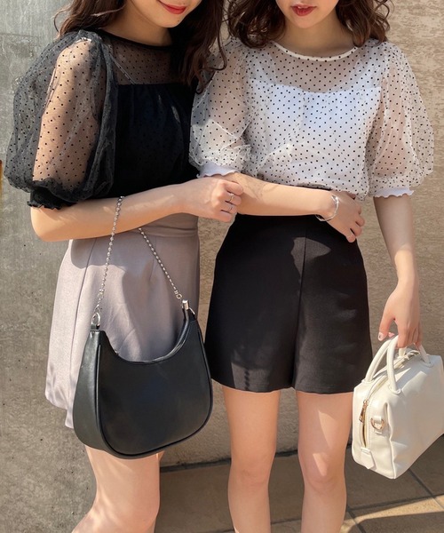 one after another NICE CLAUP（ワンアフターアナザーナイスクラップ）の「ドットチュールフェミニントップス（Tシャツ/カットソー・レディース・ホワイト系その他/ブラック系その他/ベージュ・FREE）」の22枚目の写真