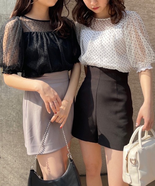 one after another NICE CLAUP（ワンアフターアナザーナイスクラップ）の「ドットチュールフェミニントップス（Tシャツ/カットソー・レディース・ホワイト系その他/ブラック系その他/ベージュ・FREE）」の8枚目の写真