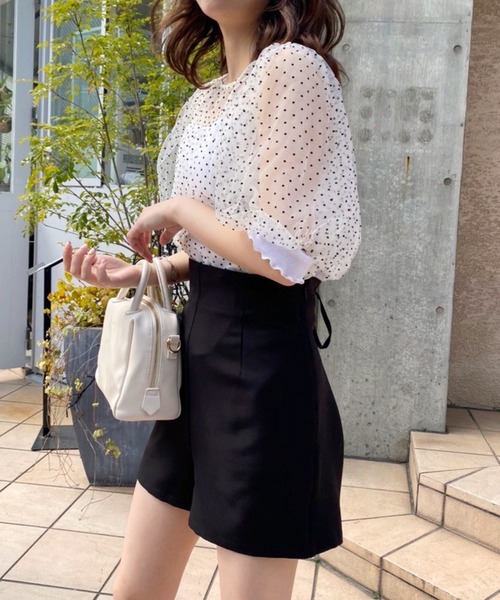 one after another NICE CLAUP（ワンアフターアナザーナイスクラップ）の「ドットチュールフェミニントップス（Tシャツ/カットソー・レディース・ホワイト系その他/ブラック系その他/ベージュ・FREE）」の12枚目の写真