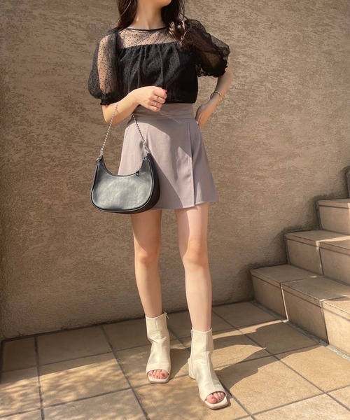 one after another NICE CLAUP（ワンアフターアナザーナイスクラップ）の「ドットチュールフェミニントップス（Tシャツ/カットソー・レディース・ホワイト系その他/ブラック系その他/ベージュ・FREE）」の6枚目の写真