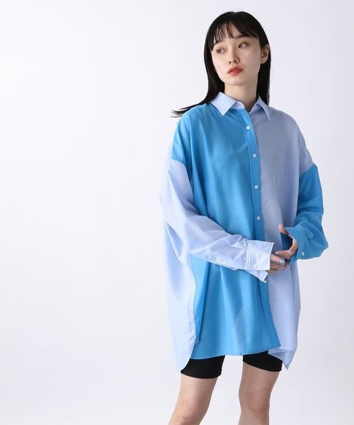 JEANASIS（ジーナシス）の「ガラカラーアソートBIGシャツLS/280396（シャツ/ブラウス・レディース・ブラック系その他/グレー系その他/ブルー系その他・FREE）」の3枚目の写真