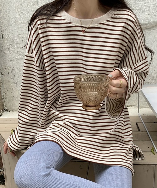 Girly Doll(ガーリードール)の「ボーダービッグプルオーバー(Tシャツ/カットソー・レディース・ホワイト/ブラック/ブラウン・FREE)」の3枚目の写真