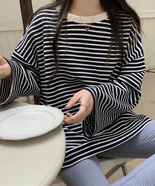 Girly Doll(ガーリードール)の「ボーダービッグプルオーバー(Tシャツ/カットソー・レディース・ホワイト/ブラック/ブラウン・FREE)」の12枚目の写真