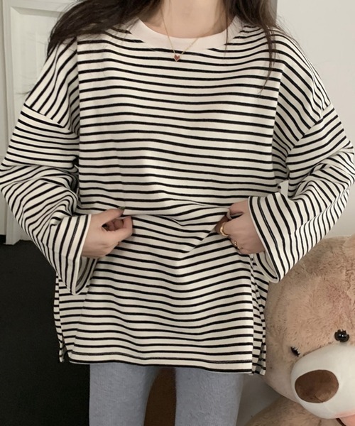 Girly Doll(ガーリードール)の「ボーダービッグプルオーバー(Tシャツ/カットソー・レディース・ホワイト/ブラック/ブラウン・FREE)」の8枚目の写真