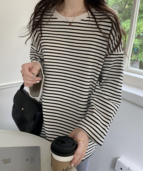 Girly Doll(ガーリードール)の「ボーダービッグプルオーバー(Tシャツ/カットソー・レディース・ホワイト/ブラック/ブラウン・FREE)」の11枚目の写真