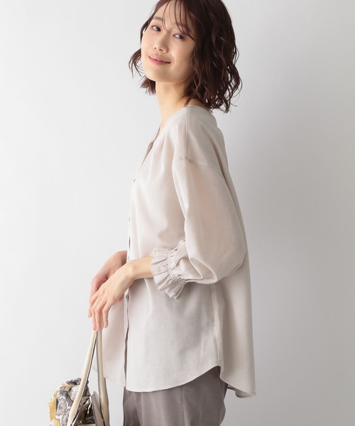 GLOBAL WORK(グローバルワーク)の「フレンチリネンイージーケアブラウス/265496(シャツ/ブラウス・レディース・ホワイト/ブラック/その他/アイボリー/グリーン系その他3・MEDIUM/LARGE)」の4枚目の写真