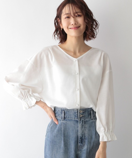 GLOBAL WORK(グローバルワーク)の「フレンチリネンイージーケアブラウス/265496(シャツ/ブラウス・レディース・ホワイト/ブラック/その他/アイボリー/グリーン系その他3・MEDIUM/LARGE)」の6枚目の写真