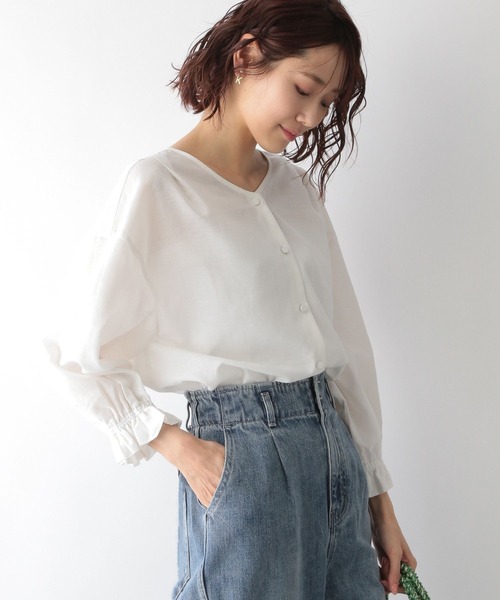GLOBAL WORK(グローバルワーク)の「フレンチリネンイージーケアブラウス/265496(シャツ/ブラウス・レディース・ホワイト/ブラック/その他/アイボリー/グリーン系その他3・MEDIUM/LARGE)」の11枚目の写真