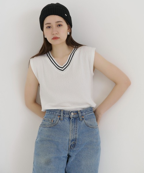 TINA：JOJUN（ティーナジョジュン）の「チルデンニット ベスト TINA：JOJUN（ベスト・レディース・ホワイト/ブラック・M）」の17枚目の写真