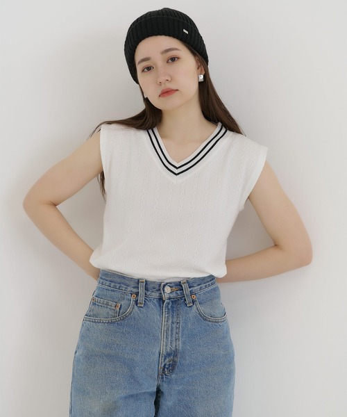 TINA：JOJUN（ティーナジョジュン）の「チルデンニット ベスト TINA：JOJUN（ベスト・レディース・ホワイト/ブラック・M）」の9枚目の写真