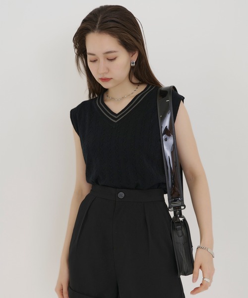 TINA：JOJUN（ティーナジョジュン）の「チルデンニット ベスト TINA：JOJUN（ベスト・レディース・ホワイト/ブラック・M）」の10枚目の写真