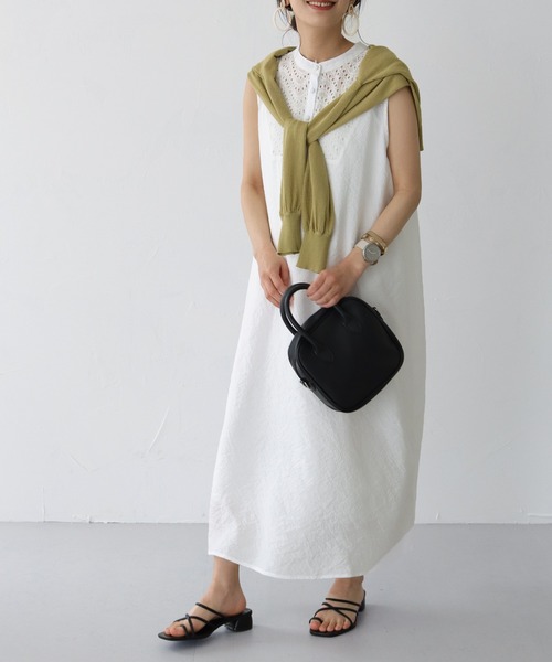 HER CLOSET（ハークローゼット）の「【shemoshelly】WEB限定 前後2wayカットレース切り替えノースリーブシャツワンピース ペチコート付き（ワンピース・レディース・ブラック/オフホワイト・M）」の18枚目の写真