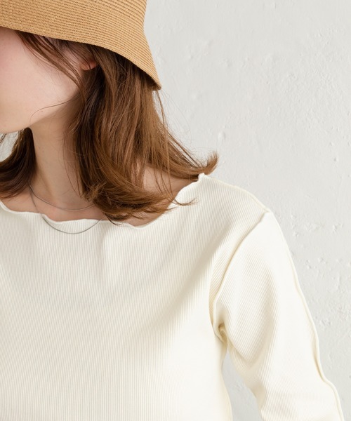 Kastane(カスタネ)の「テレコ無地5分袖Tee(Tシャツ/カットソー・レディース・ピンク/グリーン/アイボリー/イエロー・FREE)」の9枚目の写真