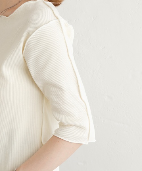 Kastane(カスタネ)の「テレコ無地5分袖Tee(Tシャツ/カットソー・レディース・ピンク/グリーン/アイボリー/イエロー・FREE)」の13枚目の写真