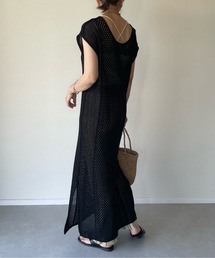 y/m by misato | バックリボンメッシュロングトップス(ワンピース)