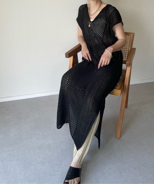 y/m by misato（イムバイミサト）の「バックリボンメッシュロングトップス（ワンピース・レディース・ブラック/アイボリー・FREE）」の6枚目の写真