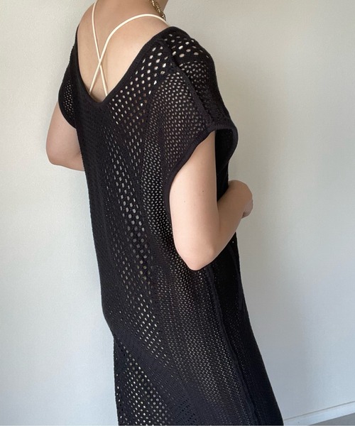 y/m by misato（イムバイミサト）の「バックリボンメッシュロングトップス（ワンピース・レディース・ブラック/アイボリー・FREE）」の7枚目の写真