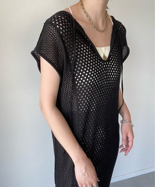 y/m by misato（イムバイミサト）の「バックリボンメッシュロングトップス（ワンピース・レディース・ブラック/アイボリー・FREE）」の8枚目の写真