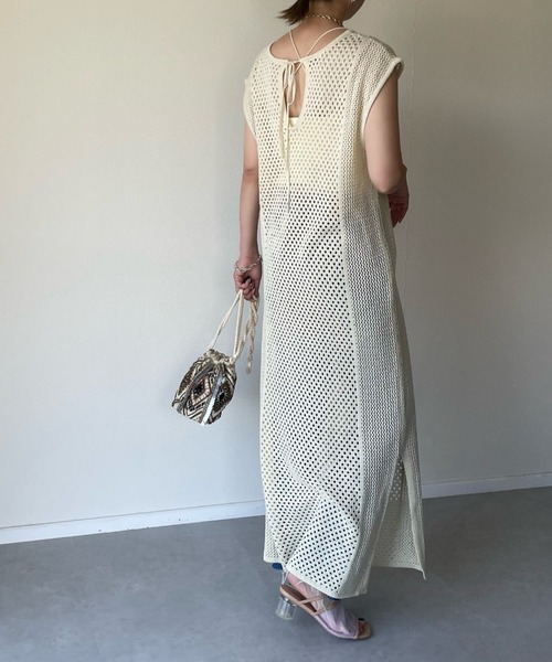 y/m by misato（イムバイミサト）の「バックリボンメッシュロングトップス（ワンピース・レディース・ブラック/アイボリー・FREE）」の4枚目の写真