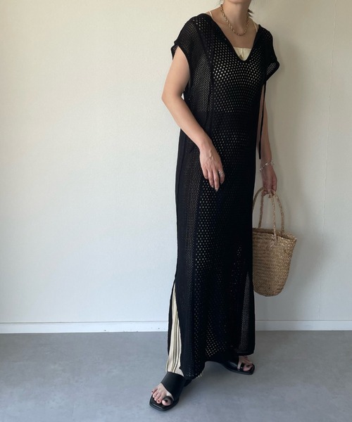 y/m by misato（イムバイミサト）の「バックリボンメッシュロングトップス（ワンピース・レディース・ブラック/アイボリー・FREE）」の10枚目の写真