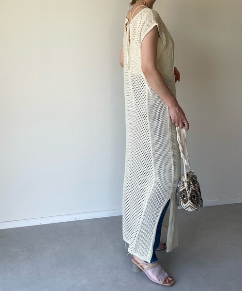 y/m by misato（イムバイミサト）の「バックリボンメッシュロングトップス（ワンピース・レディース・ブラック/アイボリー・FREE）」の3枚目の写真