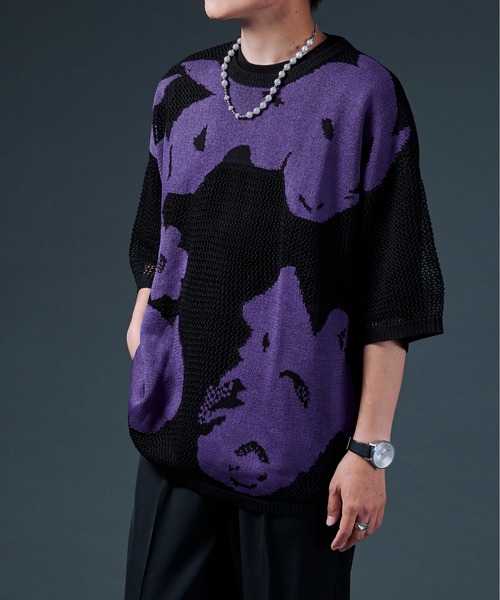 Ellno Loset（エルノロゼット）の「ニュアンスメッシュプルオーバー（ニット/セーター・メンズ・ブラック/オフホワイト・MEDIUM/LARGE）」の2枚目の写真