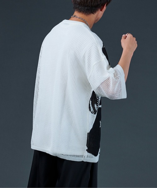 Ellno Loset（エルノロゼット）の「ニュアンスメッシュプルオーバー（ニット/セーター・メンズ・ブラック/オフホワイト・MEDIUM/LARGE）」の11枚目の写真