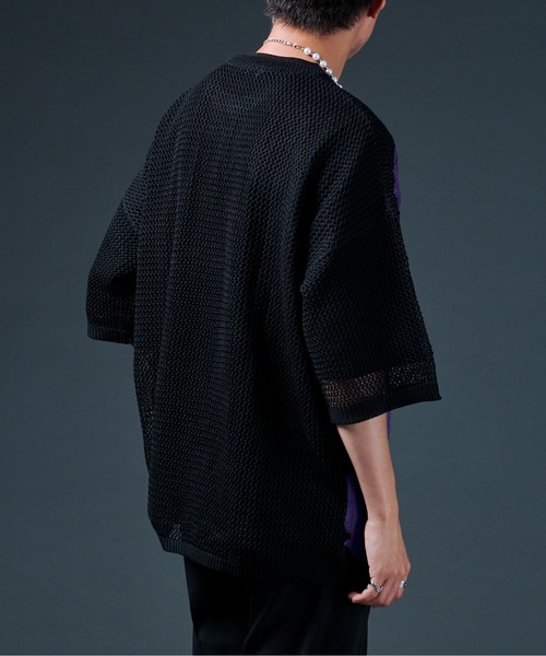 Ellno Loset（エルノロゼット）の「ニュアンスメッシュプルオーバー（ニット/セーター・メンズ・ブラック/オフホワイト・MEDIUM/LARGE）」の13枚目の写真