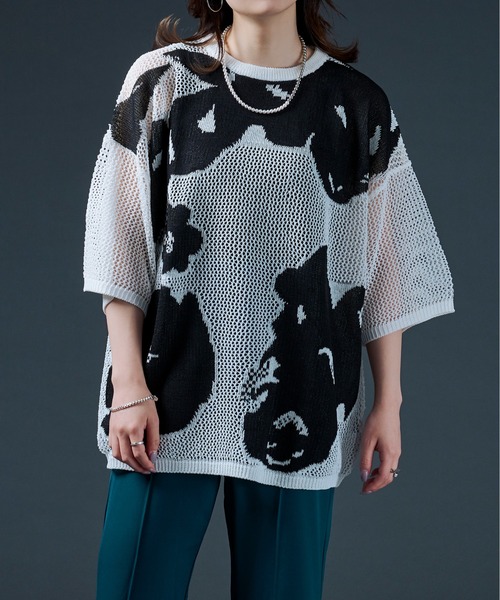 Ellno Loset（エルノロゼット）の「ニュアンスメッシュプルオーバー（ニット/セーター・メンズ・ブラック/オフホワイト・MEDIUM/LARGE）」の7枚目の写真