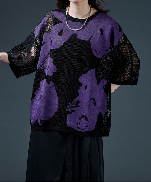 Ellno Loset（エルノロゼット）の「ニュアンスメッシュプルオーバー（ニット/セーター・メンズ・ブラック/オフホワイト・MEDIUM/LARGE）」の9枚目の写真