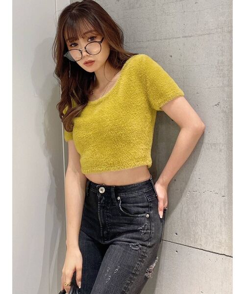 GYDA（ジェイダ）の「ハーフスリーブ シャギーニットトップス（ニット/セーター・レディース・ベージュ/オフホワイト/マスタード・FREE）」の3枚目の写真