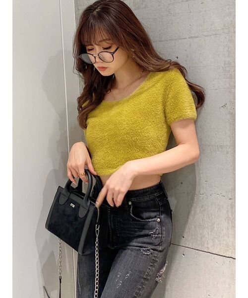 GYDA（ジェイダ）の「ハーフスリーブ シャギーニットトップス（ニット/セーター・レディース・ベージュ/オフホワイト/マスタード・FREE）」の11枚目の写真