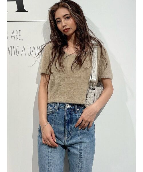 GYDA（ジェイダ）の「ハーフスリーブ シャギーニットトップス（ニット/セーター・レディース・ベージュ/オフホワイト/マスタード・FREE）」の16枚目の写真