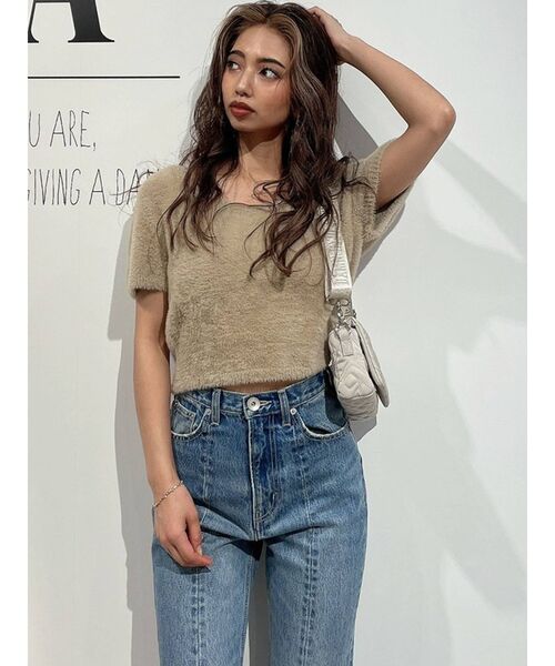 GYDA（ジェイダ）の「ハーフスリーブ シャギーニットトップス（ニット/セーター・レディース・ベージュ/オフホワイト/マスタード・FREE）」の17枚目の写真