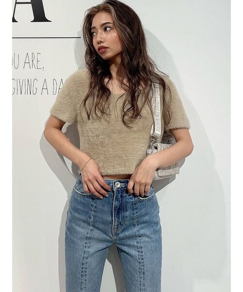 GYDA（ジェイダ）の「ハーフスリーブ シャギーニットトップス（ニット/セーター・レディース・ベージュ/オフホワイト/マスタード・FREE）」の18枚目の写真