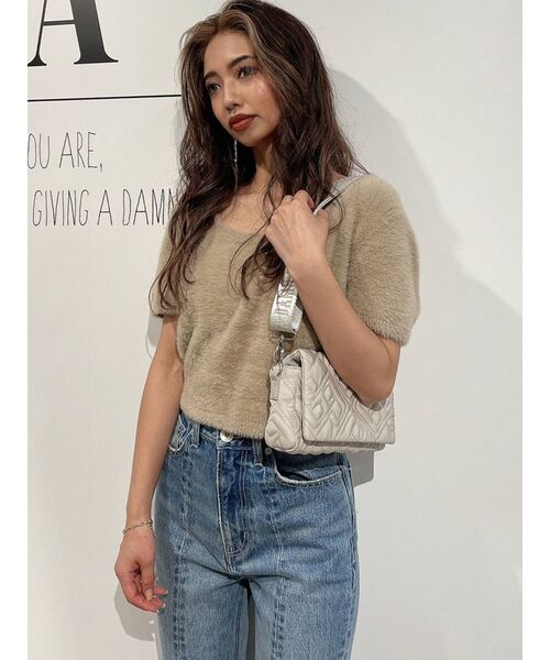 GYDA（ジェイダ）の「ハーフスリーブ シャギーニットトップス（ニット/セーター・レディース・ベージュ/オフホワイト/マスタード・FREE）」の19枚目の写真