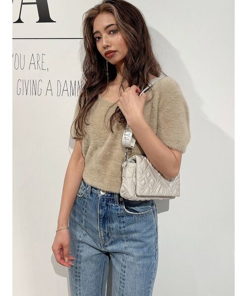 GYDA（ジェイダ）の「ハーフスリーブ シャギーニットトップス（ニット/セーター・レディース・ベージュ/オフホワイト/マスタード・FREE）」の20枚目の写真