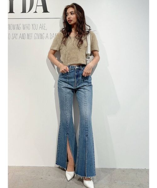 GYDA（ジェイダ）の「ハーフスリーブ シャギーニットトップス（ニット/セーター・レディース・ベージュ/オフホワイト/マスタード・FREE）」の21枚目の写真