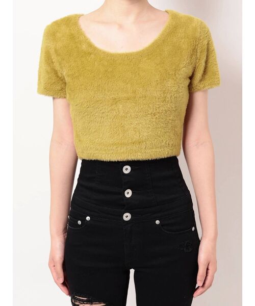 GYDA（ジェイダ）の「ハーフスリーブ シャギーニットトップス（ニット/セーター・レディース・ベージュ/オフホワイト/マスタード・FREE）」の4枚目の写真