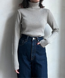 ウール混ラメタートルニット