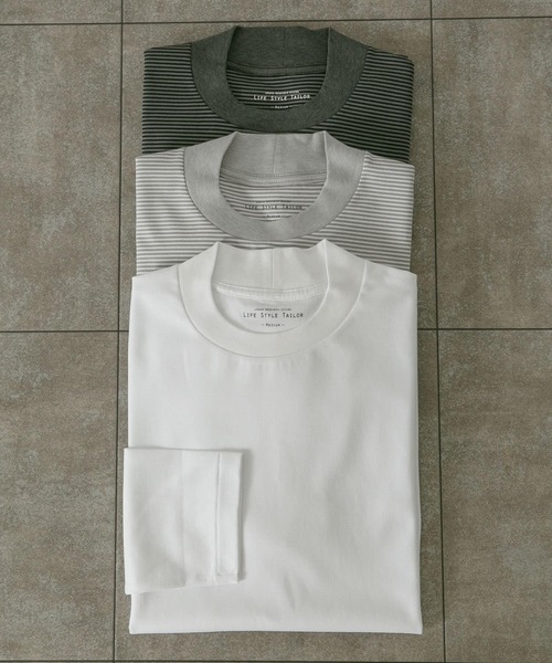 URBAN RESEARCH DOORS（アーバンリサーチドアーズ）の「LIFE STYLE TAILOR　シルケットポンチストレッチ長袖Tシャツ（Tシャツ/カットソー・メンズ・ホワイト/ホワイト系その他/グレー系その他・MEDIUM/LARGE）」の4枚目の写真