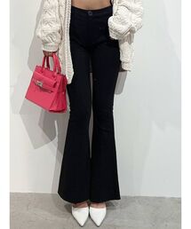 GYDA | ハイウエスト RAISED BACKストレッチ ピンタックフレアパンツ(スウェットパンツ)