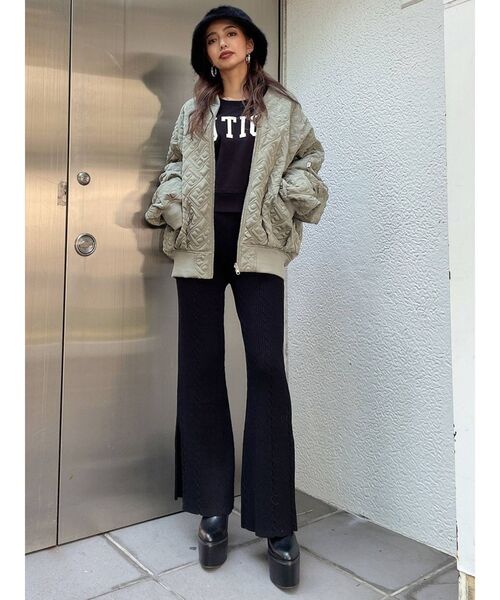 GYDA（ジェイダ）の「ハイウエスト RAISED BACKストレッチ ピンタックフレアパンツ（スウェットパンツ・レディース・ライトグレー/ブラック・FREE）」の6枚目の写真