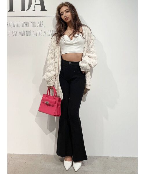 GYDA（ジェイダ）の「ハイウエスト RAISED BACKストレッチ ピンタックフレアパンツ（スウェットパンツ・レディース・ライトグレー/ブラック・FREE）」の12枚目の写真