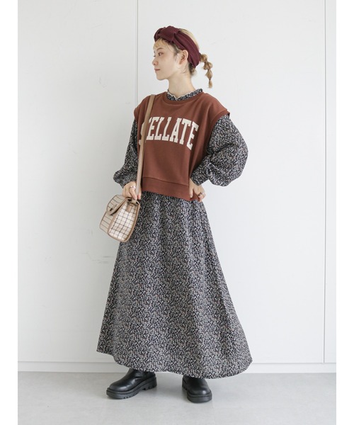 ehka sopo(エヘカソポ)の「花柄スタンドフリルワンピース(ワンピース・レディース・ブラック/ブラウン/ブルー・フリ-)」の16枚目の写真