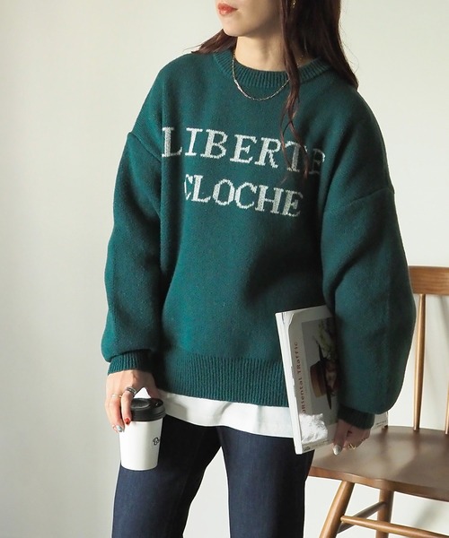 Riberry（リベリー）の「LIBERTEロゴジャガードニット（ニット/セーター・レディース・杢グレー/グリーン/ベージュ/ネイビー・FREE）」の4枚目の写真