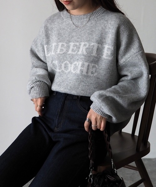 Riberry（リベリー）の「LIBERTEロゴジャガードニット（ニット/セーター・レディース・杢グレー/グリーン/ベージュ/ネイビー・FREE）」の5枚目の写真