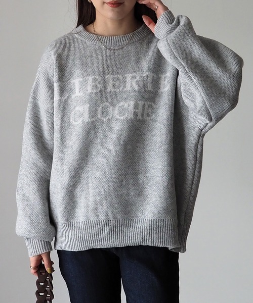 Riberry（リベリー）の「LIBERTEロゴジャガードニット（ニット/セーター・レディース・杢グレー/グリーン/ベージュ/ネイビー・FREE）」の7枚目の写真