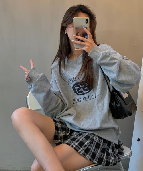 meJane(ミージェーン)の「‘55ナンバリングロゴアメカジテイストルーズロンT(Tシャツ/カットソー・レディース・グレー/ネイビー/霜降りグレー/グリーン・FREE)」の5枚目の写真