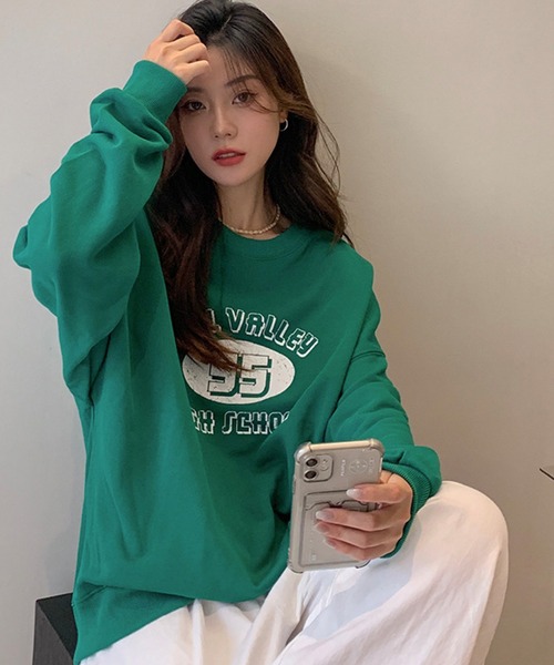 meJane(ミージェーン)の「‘55ナンバリングロゴアメカジテイストルーズロンT(Tシャツ/カットソー・レディース・グレー/ネイビー/霜降りグレー/グリーン・FREE)」の9枚目の写真